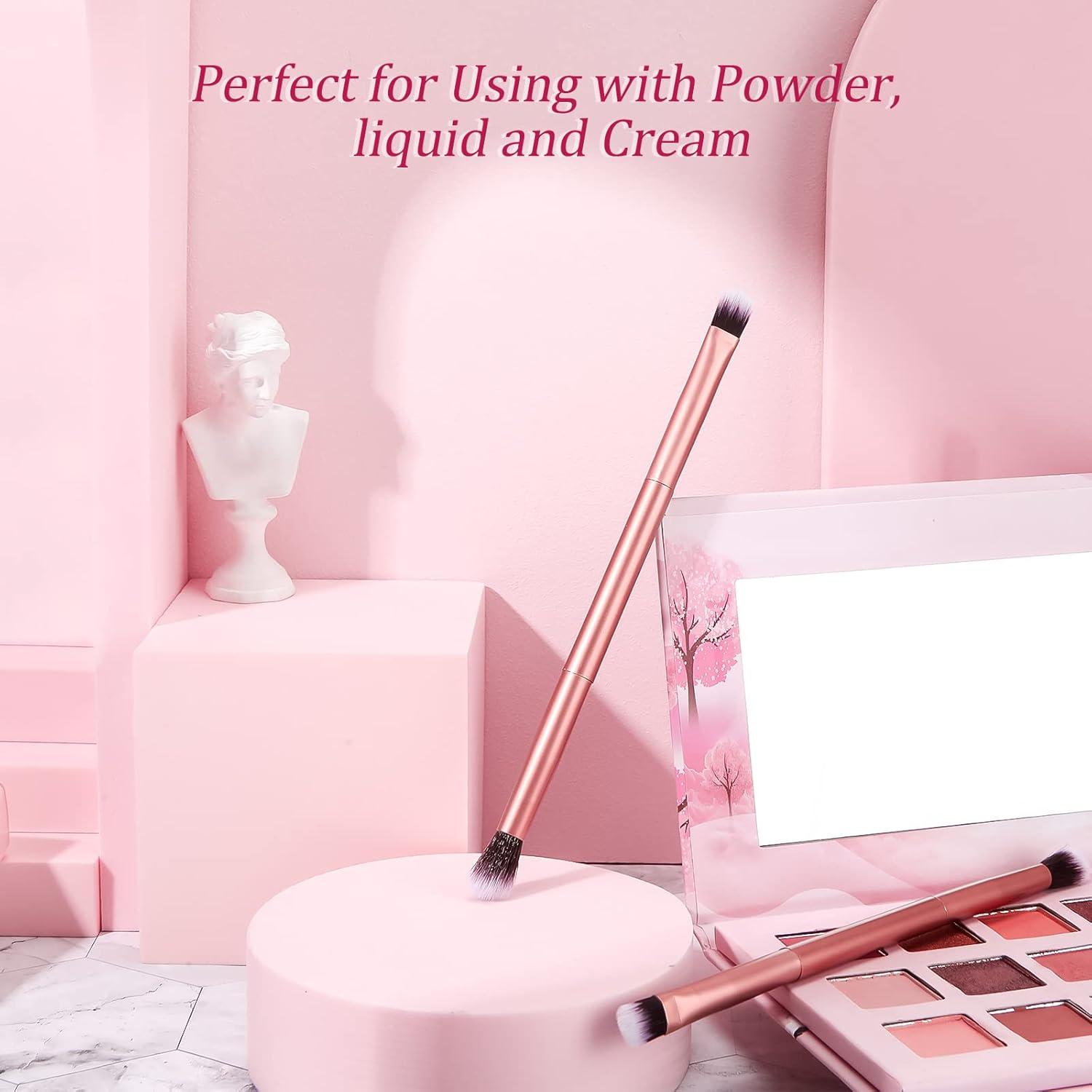 12 Brochas de Maquillaje Doble Punta Perthlin Oro Rosa