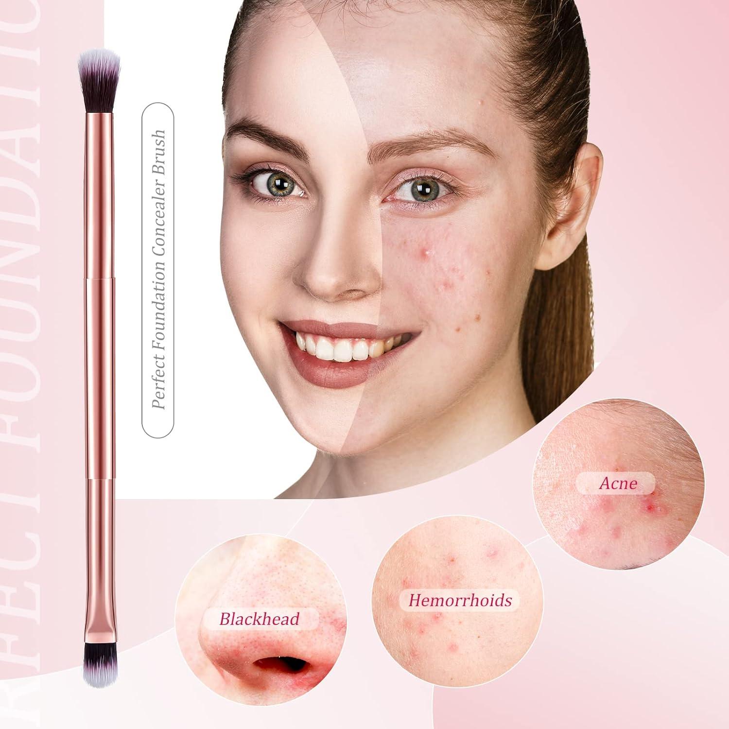 12 Brochas de Maquillaje Doble Punta Perthlin Oro Rosa