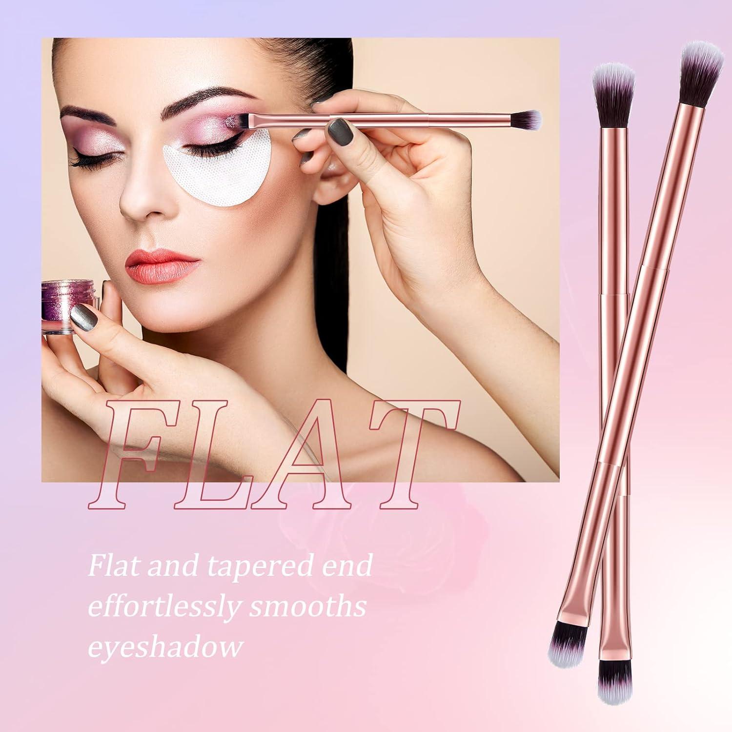 12 Brochas de Maquillaje Doble Punta Perthlin Oro Rosa