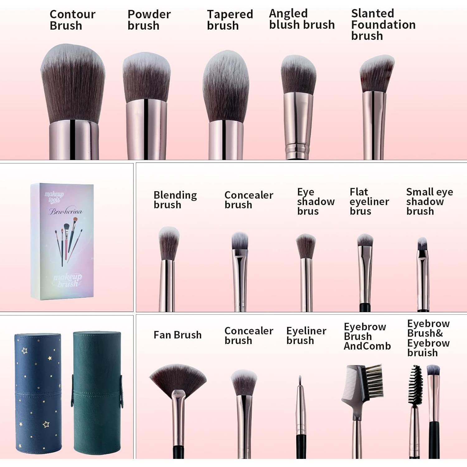 Juego de Brochas de Maquillaje Profesional Brusherina 15 Piezas