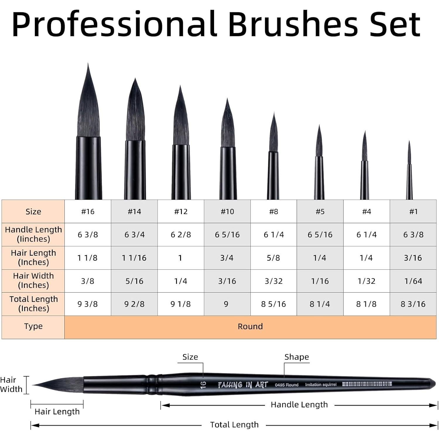 Juego de Pinceles Profesionales Falling in Art 8 Pcs Pelo Sintético