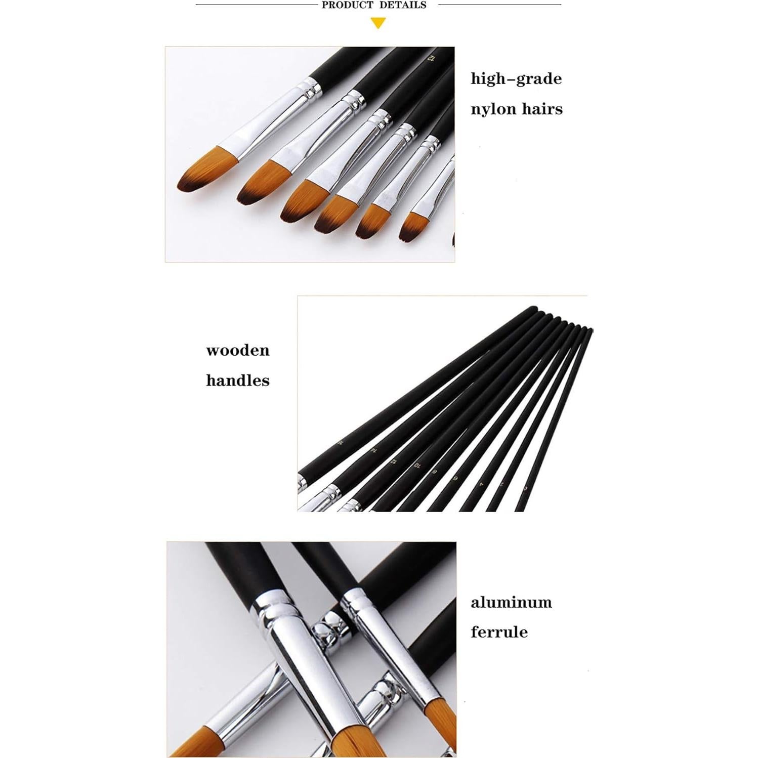 Juego de Pinceles Filbert HOJIBOFA 9 Piezas Nylon para Pintura