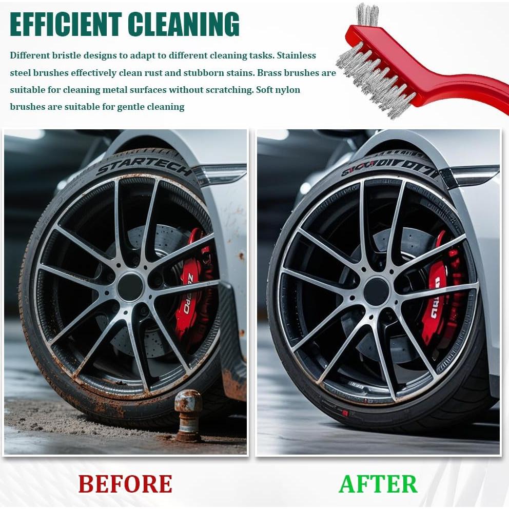 Juego de cepillos de alambre HQRNYP 3 piezas para limpieza de autos
