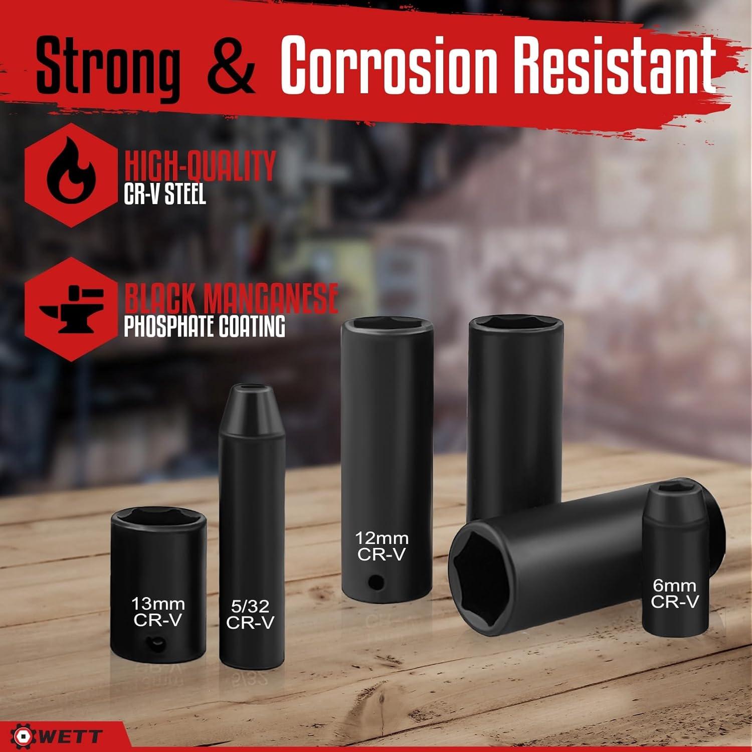 Juego de Enchufes de Impacto WETT 55 Piezas 1/4" Métrico