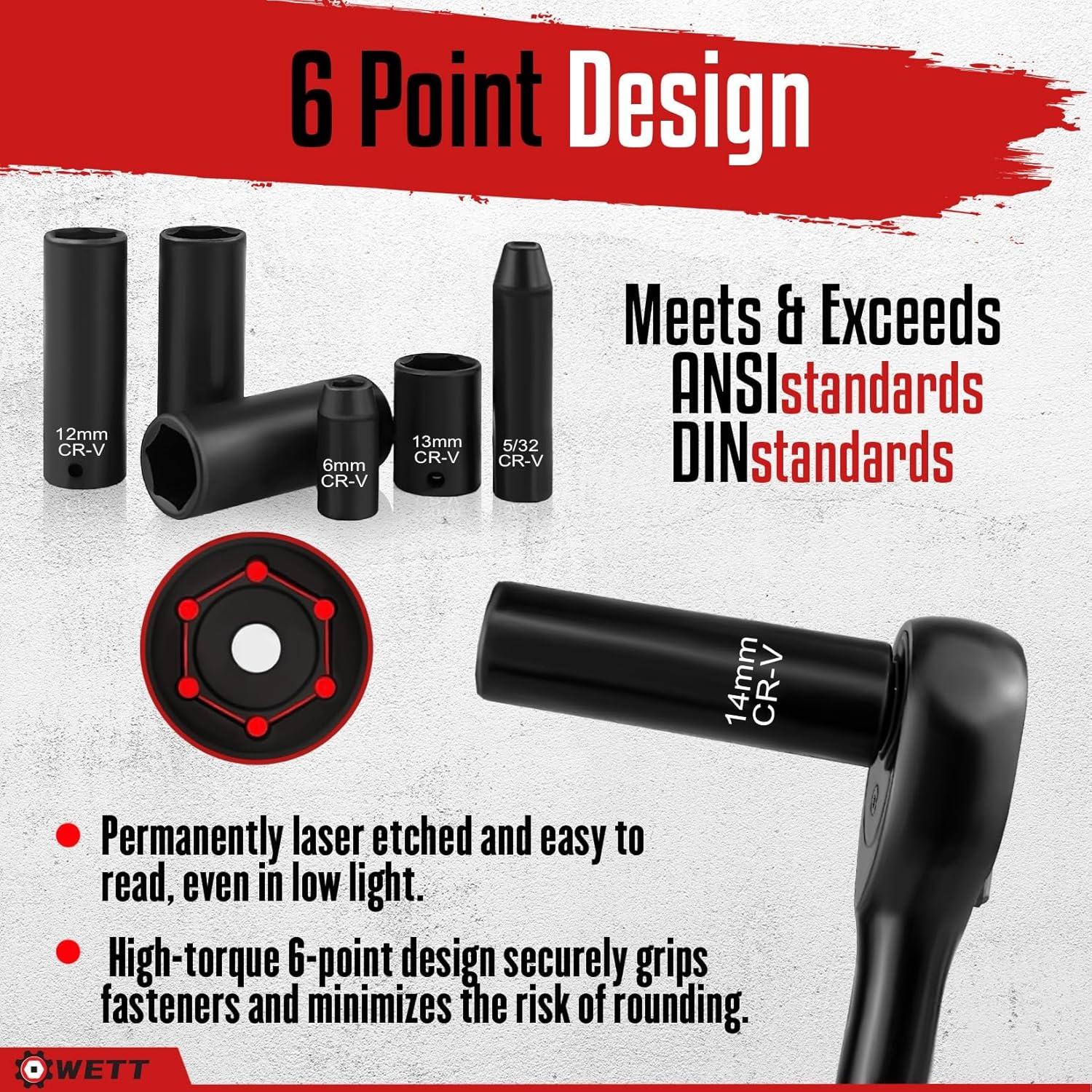 Juego de Enchufes de Impacto WETT 55 Piezas 1/4" Métrico