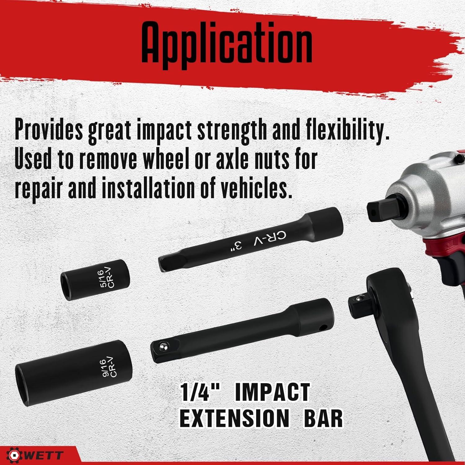 Juego de Enchufes de Impacto WETT 55 Piezas 1/4" Métrico