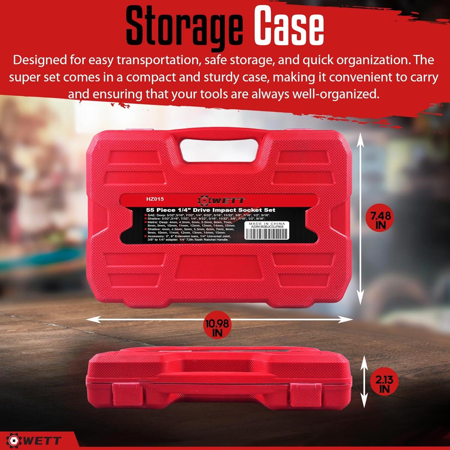 Juego de Enchufes de Impacto WETT 55 Piezas 1/4" Métrico