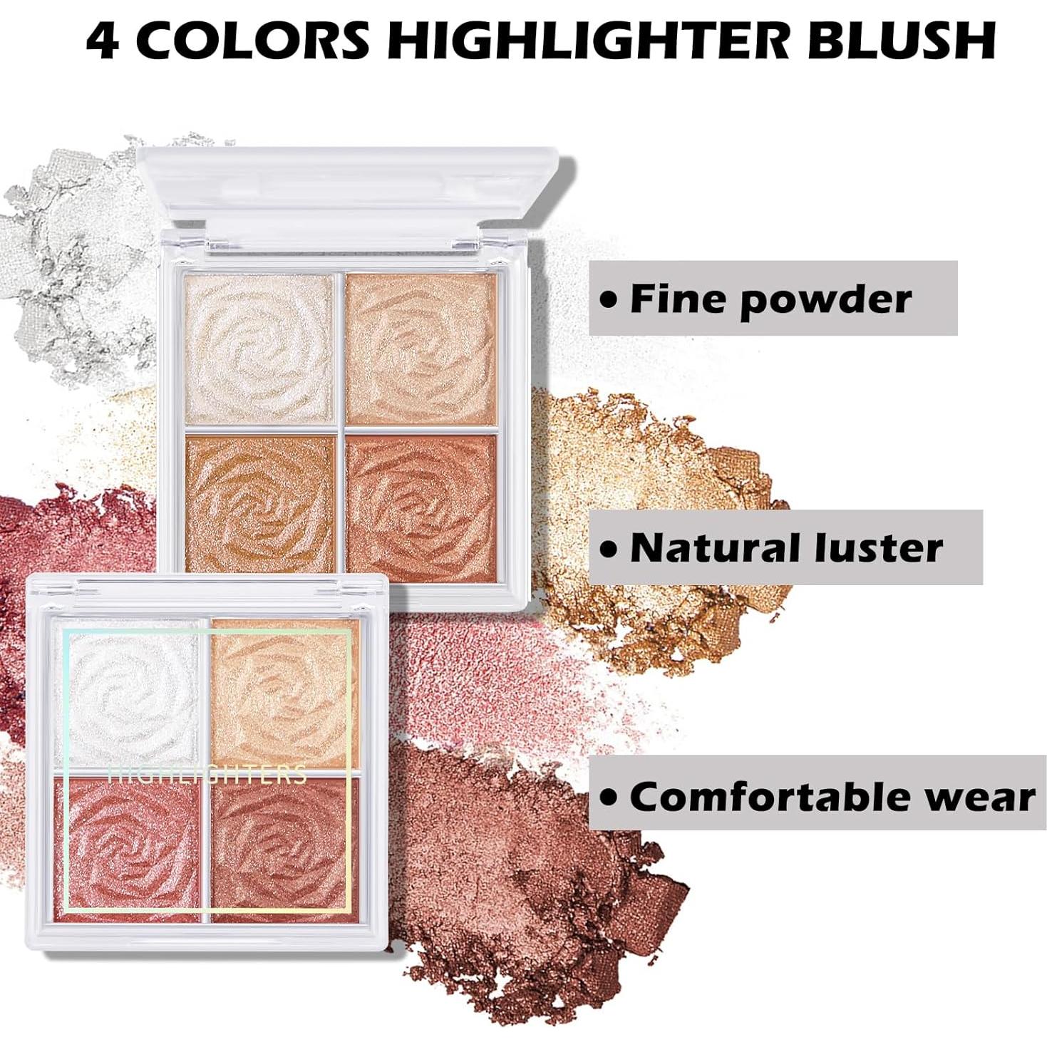 Paleta de Rubor e Iluminador Boobeen - 4 Colores Brillantes