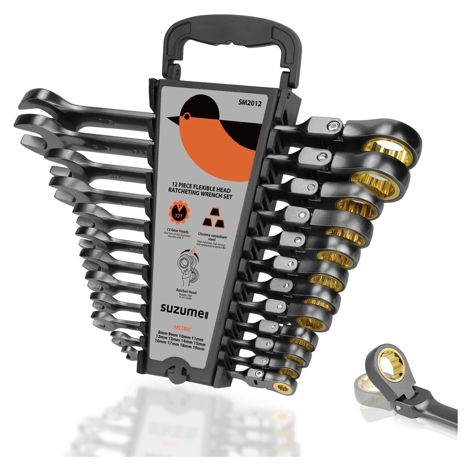 Juego de Llaves de Carraca SUZUME 12 Piezas 8-19mm Flexible