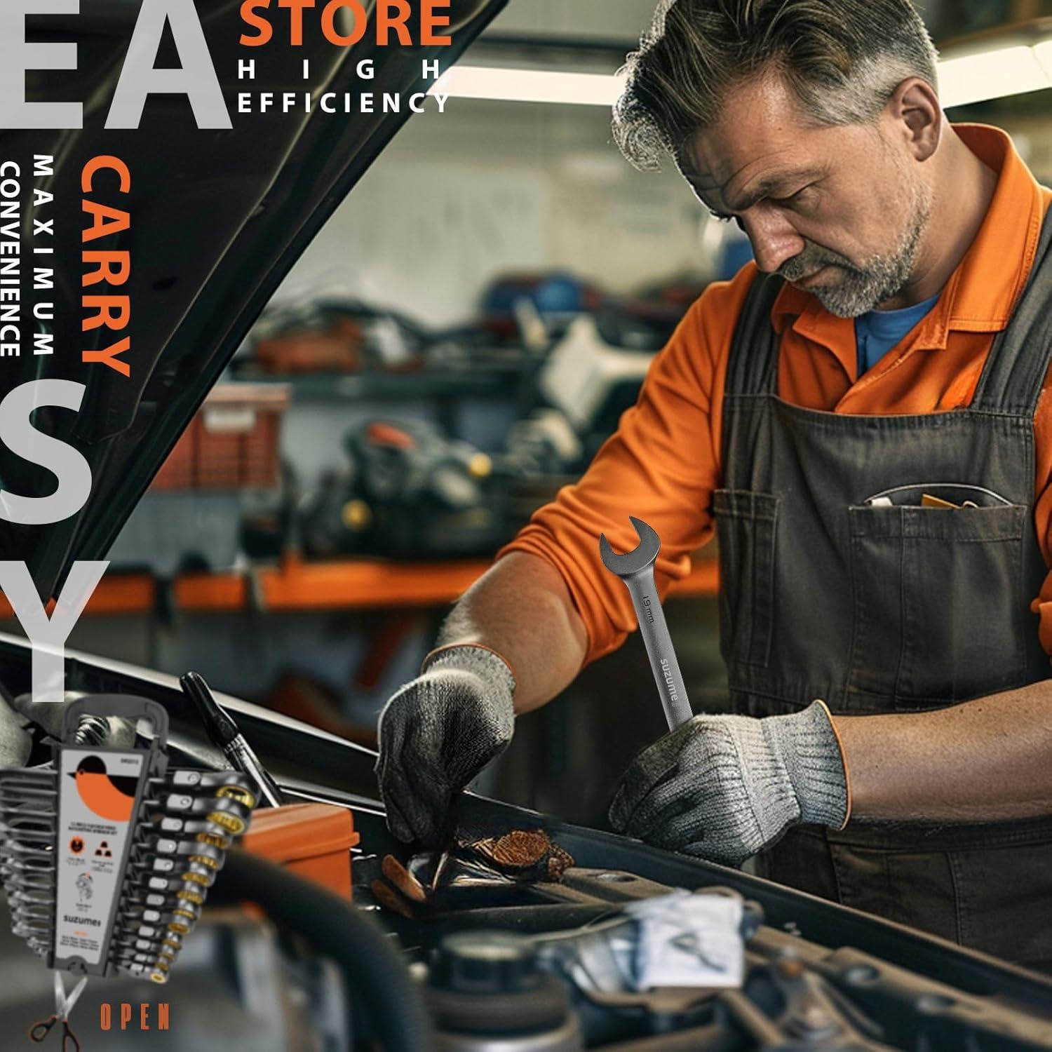 Juego de Llaves de Carraca SUZUME 12 Piezas 8-19mm Flexible