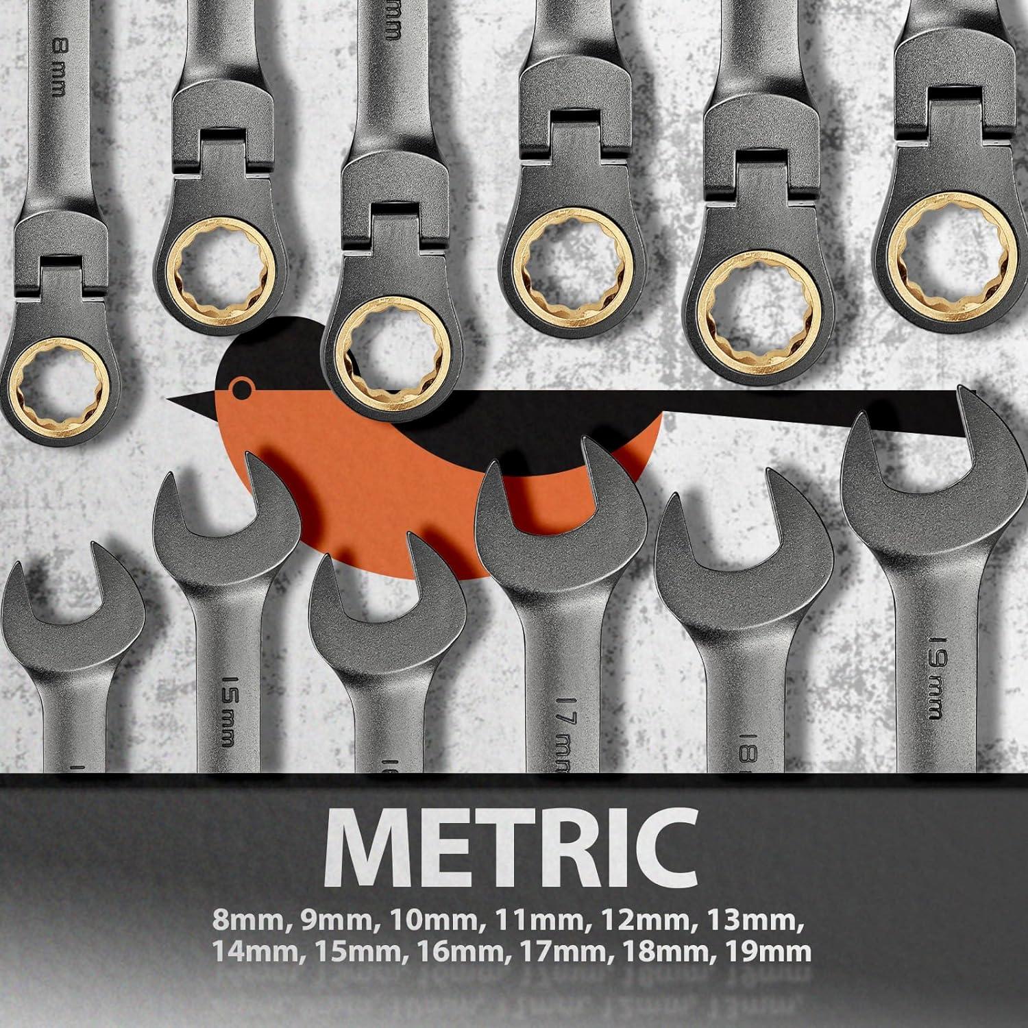 Juego de Llaves de Carraca SUZUME 12 Piezas 8-19mm Flexible