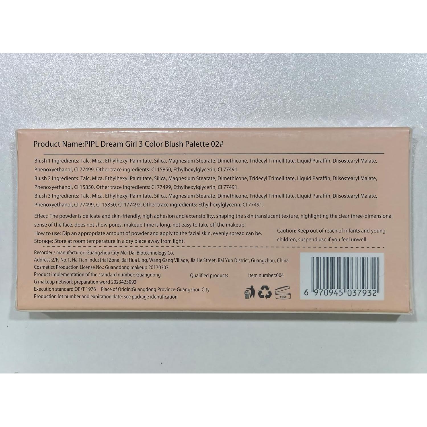 Paleta de Rubor Mate Kootinn 3 Tonos con Brocha 14.9x9cm