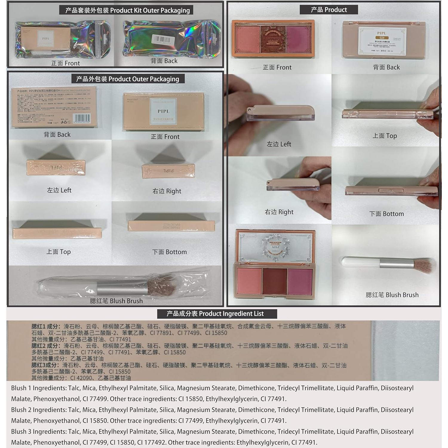 Paleta de Rubor Mate Kootinn 3 Tonos con Brocha 14.9x9cm