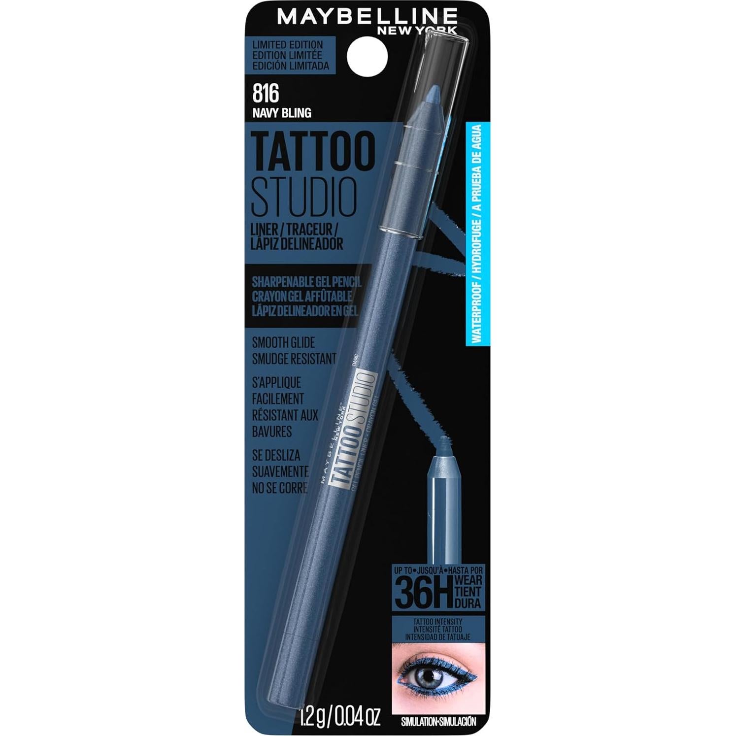 Delineador afilable Maybelline Tattoo Studio Navy Bling 1.13g