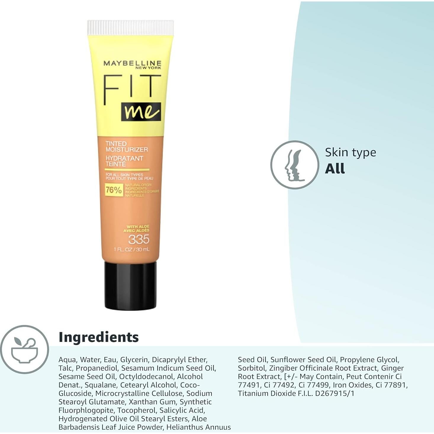 Maybelline Fit Me Tinte Hidratante 335 - Cobertura Natural 30ml