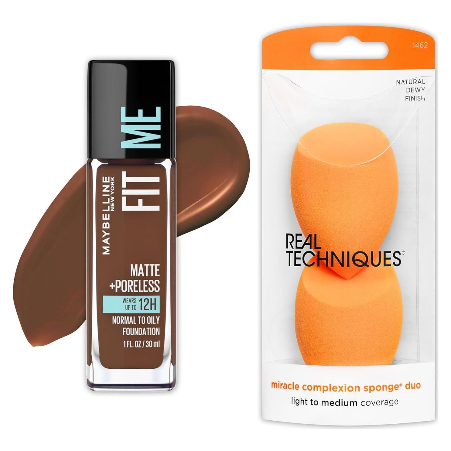 Base Líquida Maybelline Fit Me Mate Java + 2 Esponjas Real Techniques