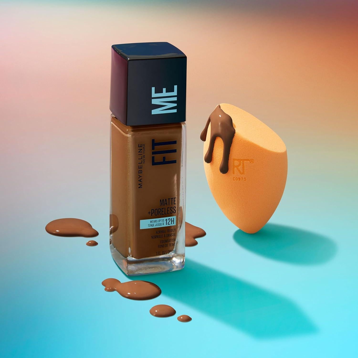 Base Líquida Maybelline Fit Me Mate Java + 2 Esponjas Real Techniques