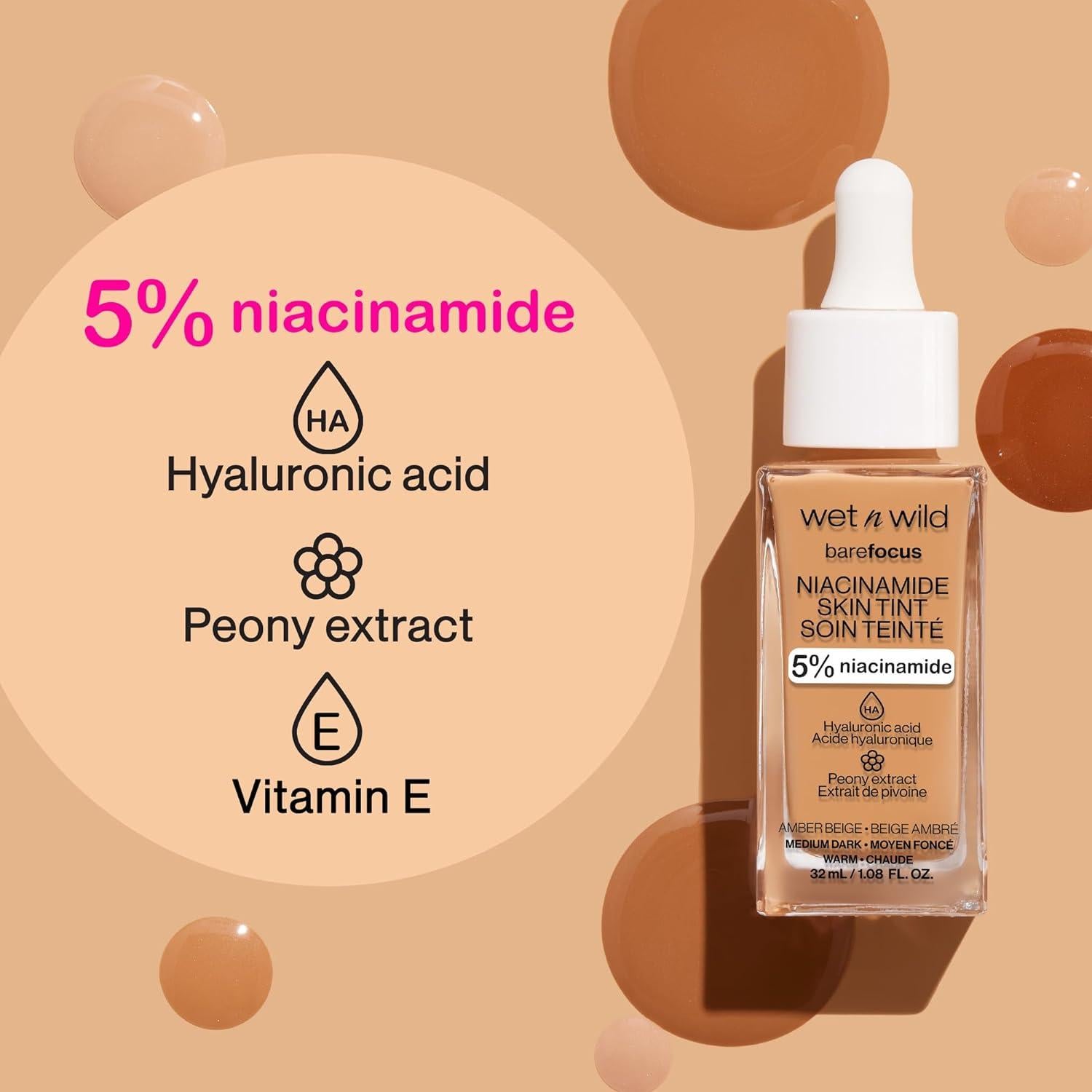 Base Tinte Piel Wet n Wild Bare Focus 5% Niacinamida Claro