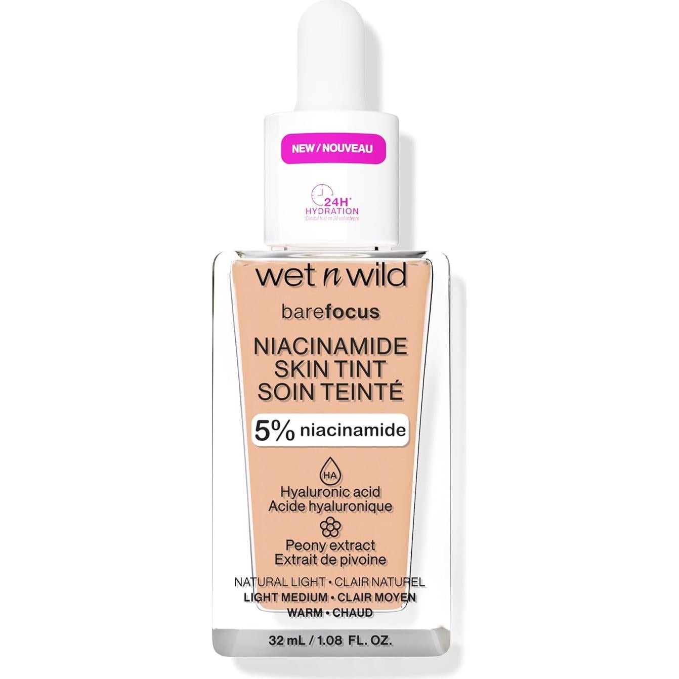 Base Tinte Piel Wet n Wild Bare Focus 5% Niacinamida Claro
