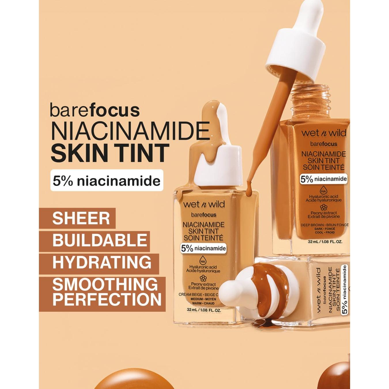 Base Tinte Piel Wet n Wild Bare Focus 5% Niacinamida Claro