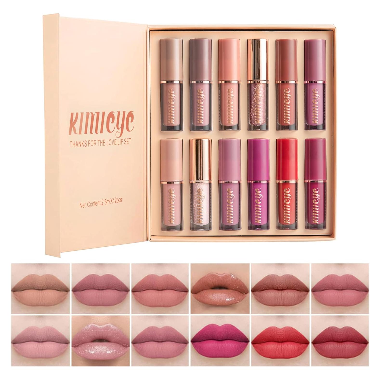 Juego de 12 Pintalabios Líquido Mate KIMIEYE - Resistente al Agua
