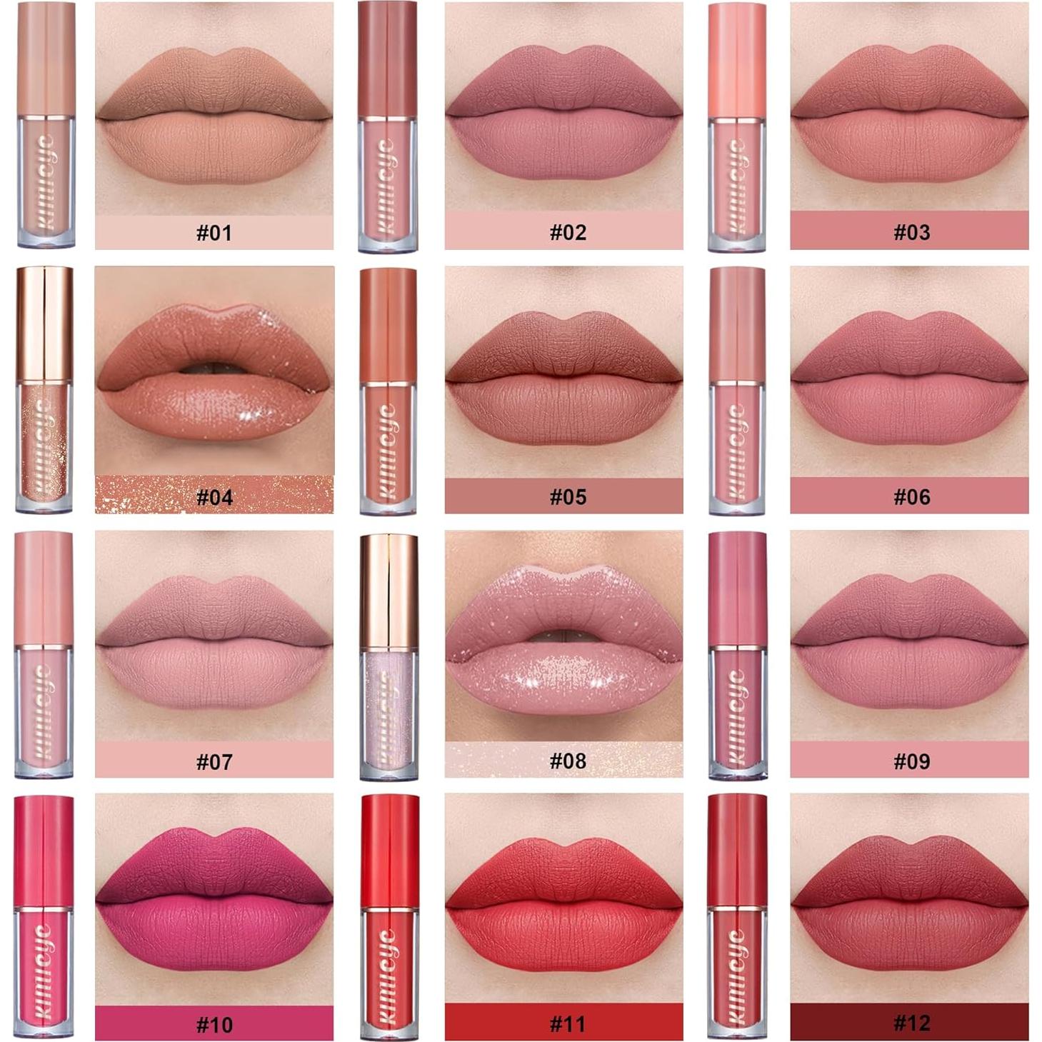 Juego de 12 Pintalabios Líquido Mate KIMIEYE - Resistente al Agua