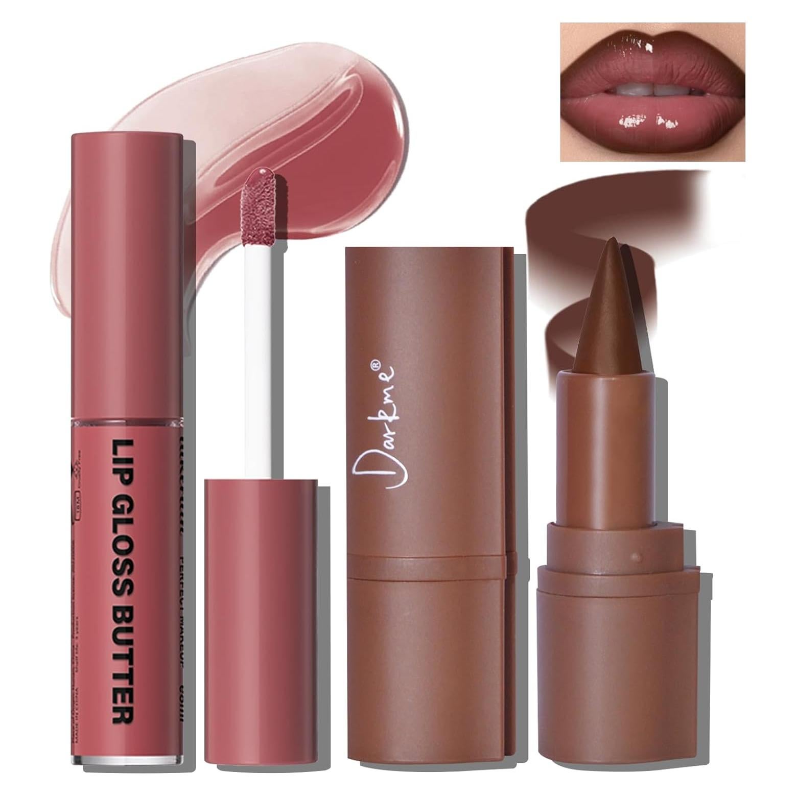 Juego de Lápiz Labial y Brillo de Labios HOSAILY Marrón Oscuro