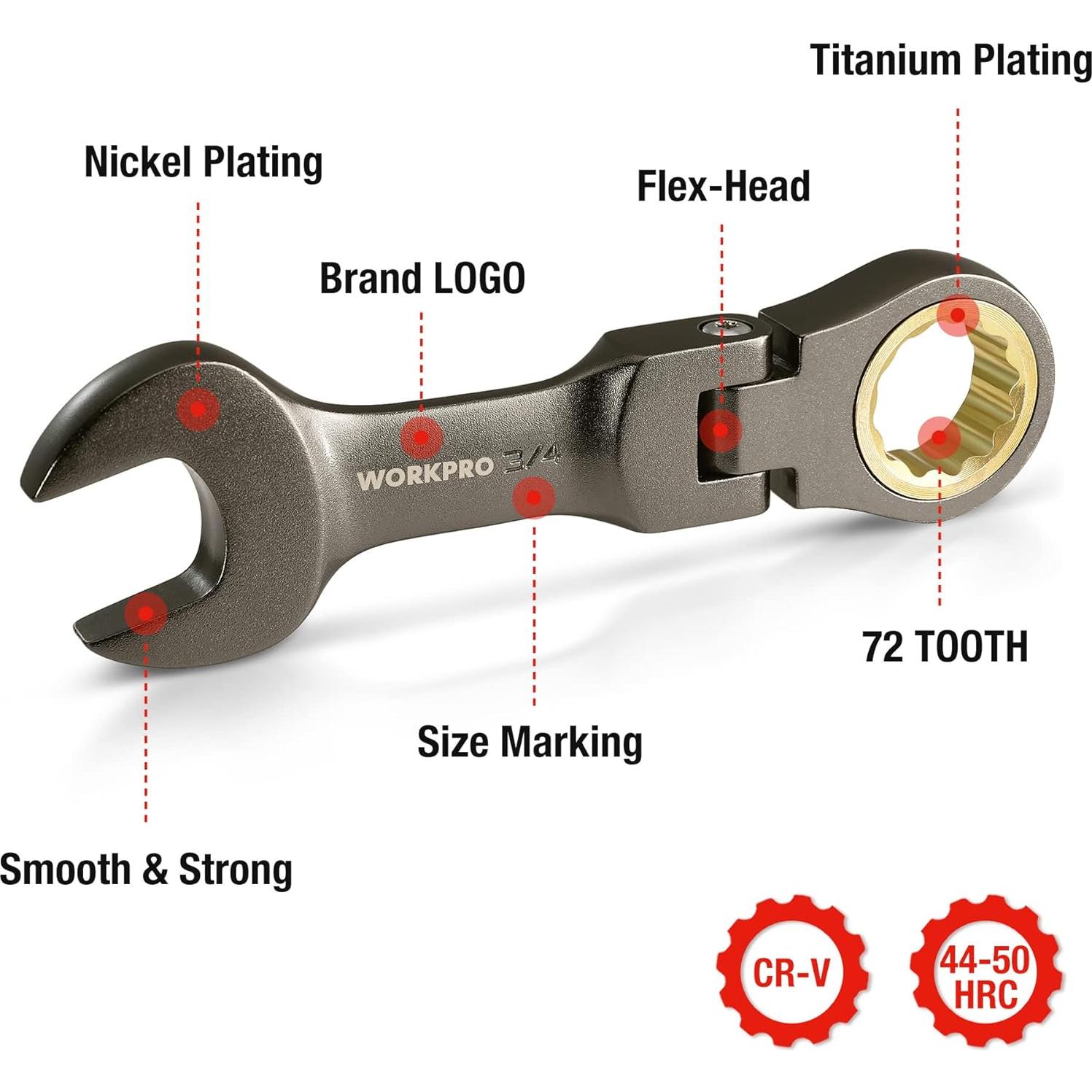 Juego de Llaves Combinadas WORKPRO 8 Piezas CRV Niqueladas