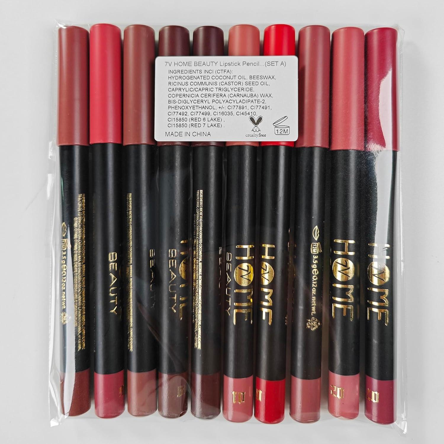 Juego de Lápices Labiales Mate 10 Colores 7V Home Beauty