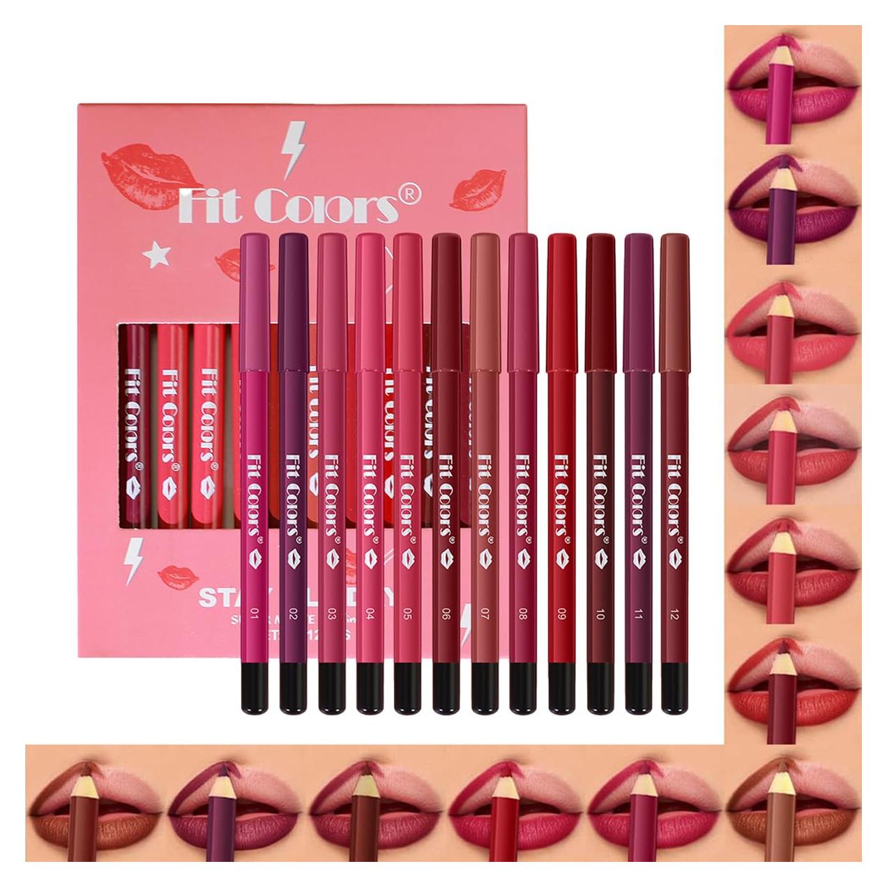 Juego de 12 Lápices de Labios Mate Baorder - Alta Pigmentación