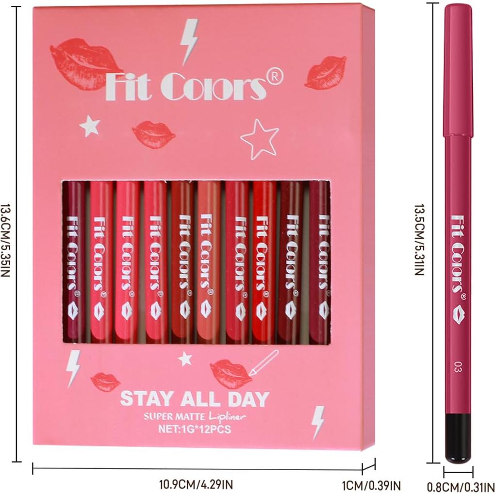 Juego de 12 Lápices de Labios Mate Baorder - Alta Pigmentación