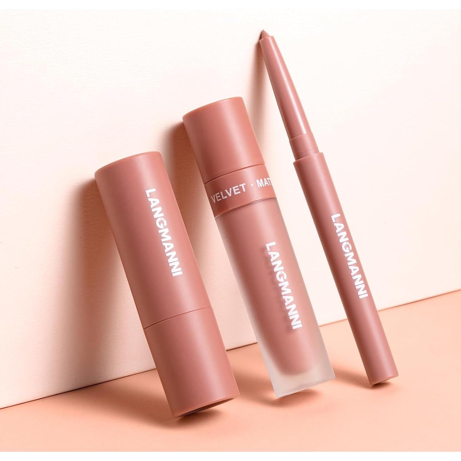 Set de Labios Mate LANGMANNI 3 en 1 - Lápiz, Labial y Brillo