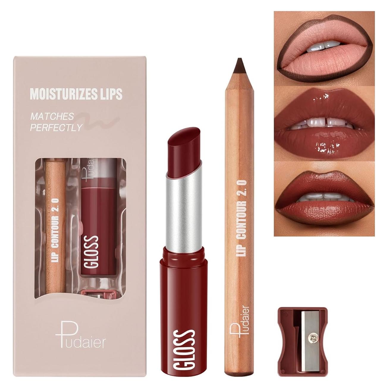 Combo de 2 Piezas de Pintalabios y Lápiz de Labios Pudaier