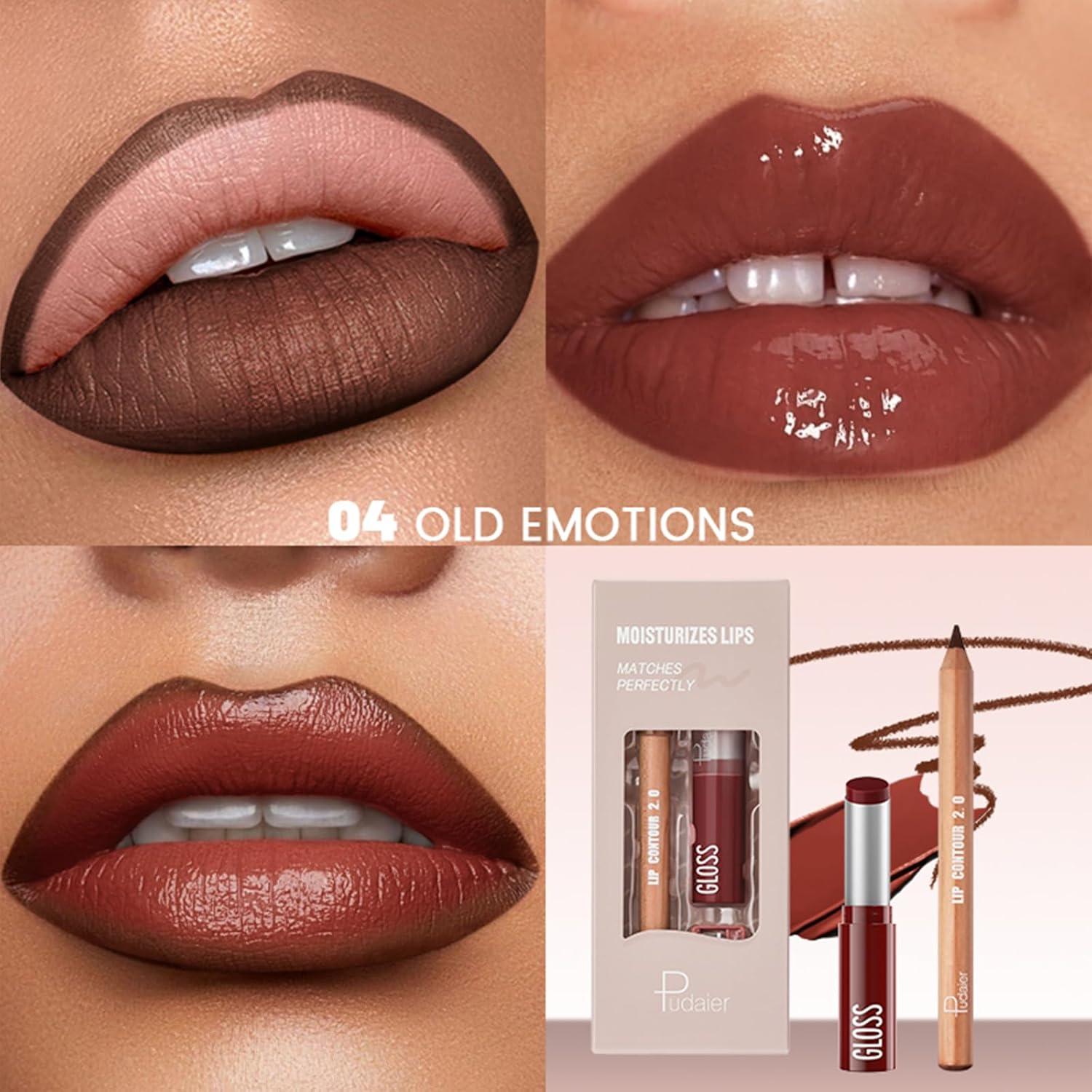 Combo de 2 Piezas de Pintalabios y Lápiz de Labios Pudaier