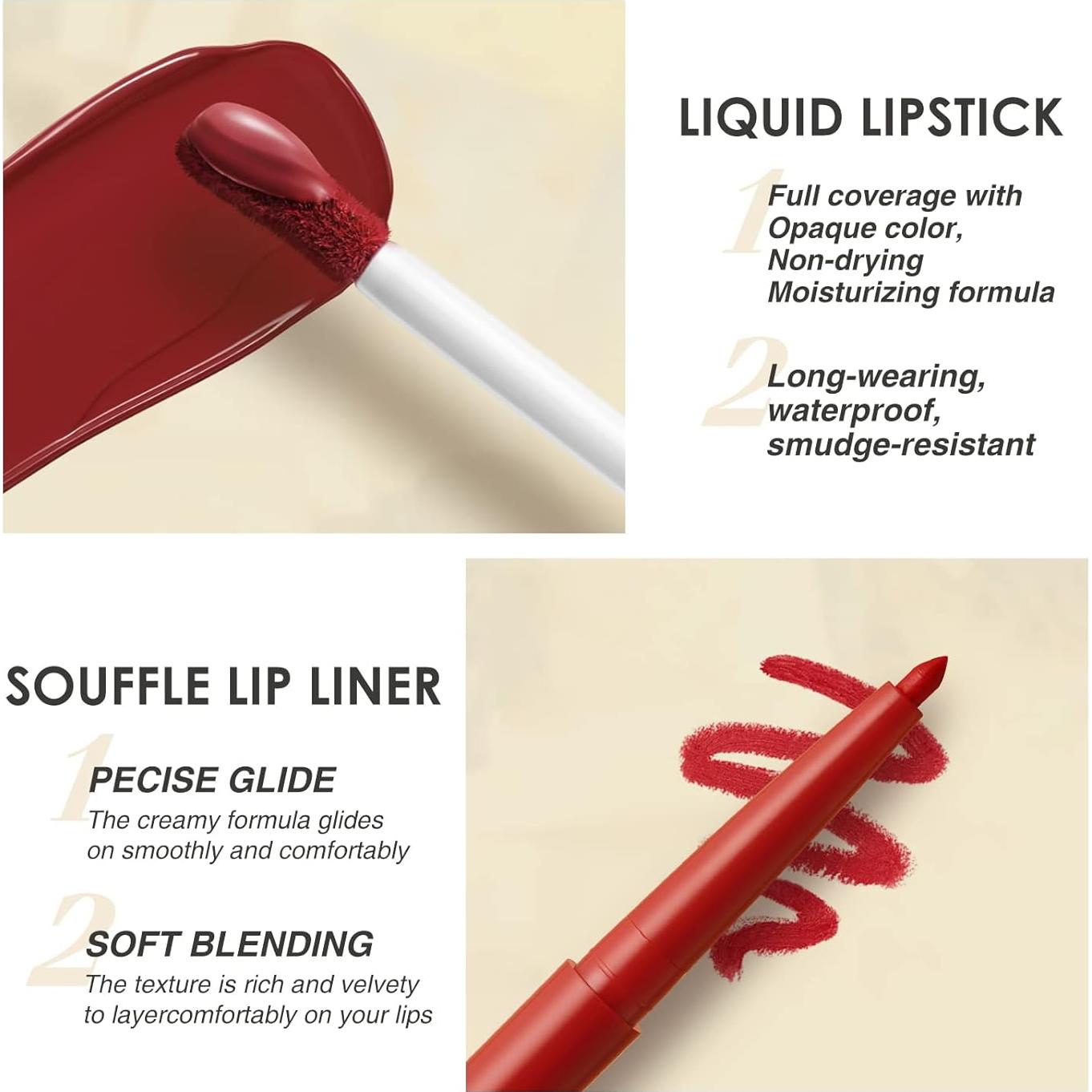 Set de 6 Labiales Líquidos Mate y Lápiz Labial BestLand