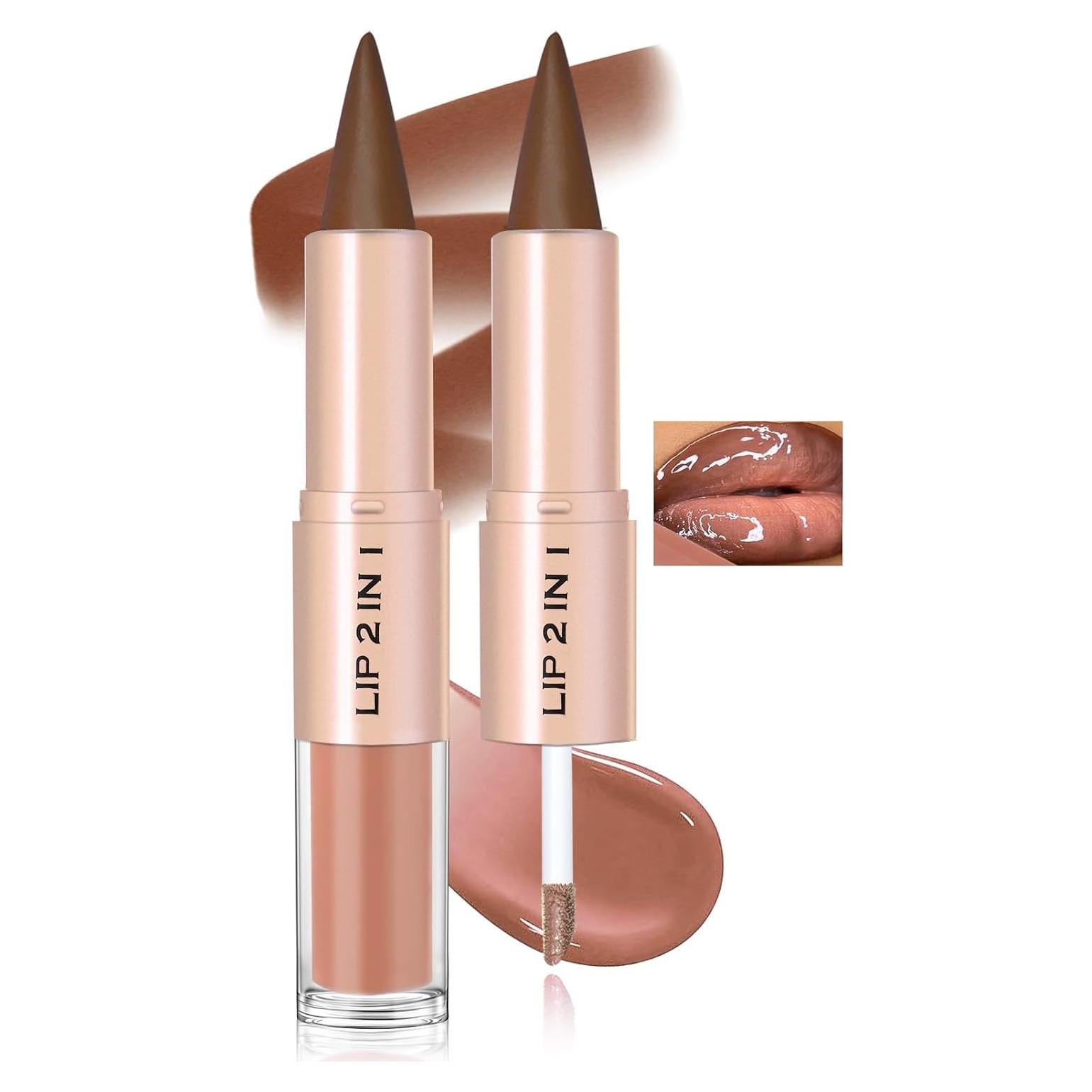 Kit de Labios - Lápiz Labial y Brillo Doble Efecto Espejo