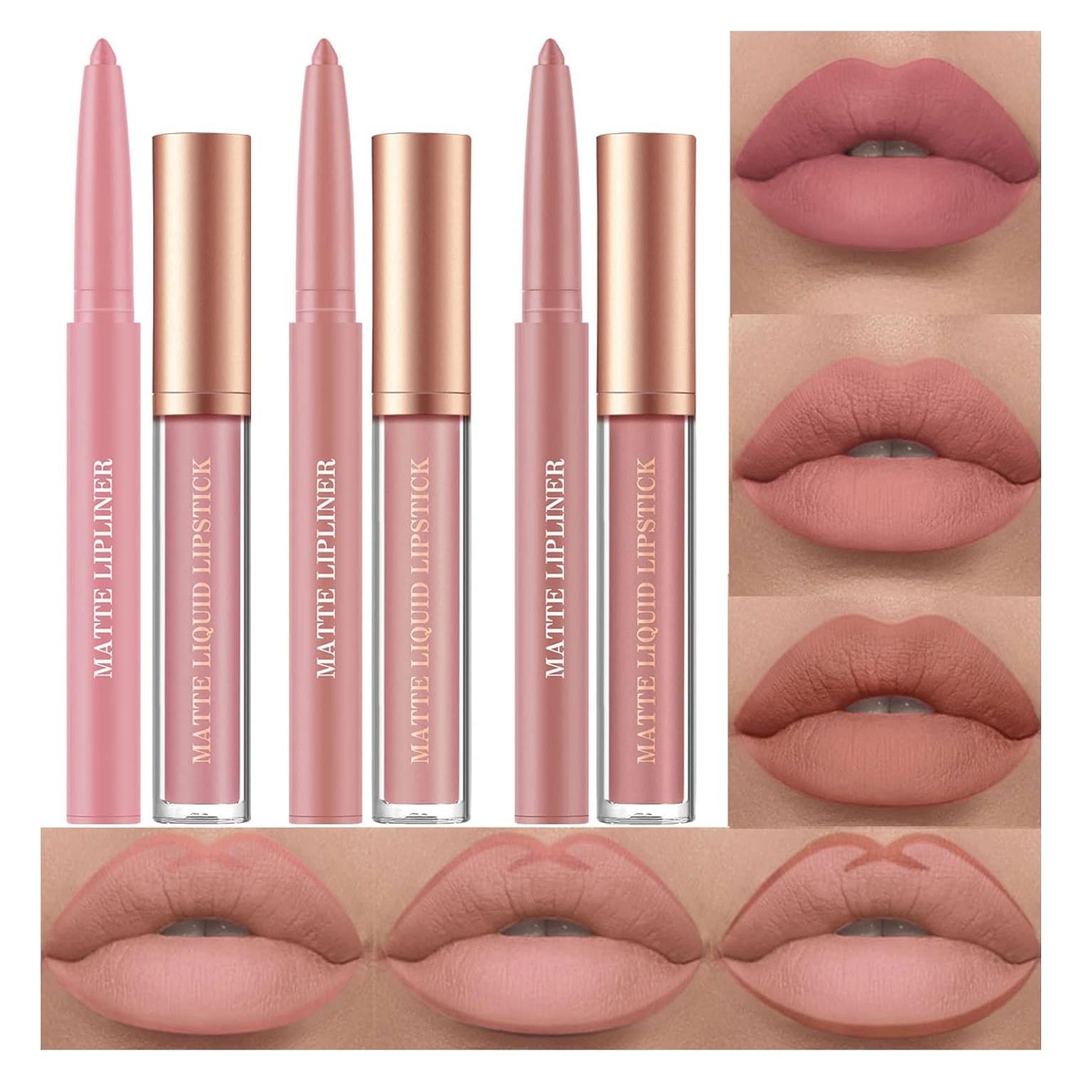 Juego de Maquillaje URQT 6 Piezas Labiales Mate y Lápices