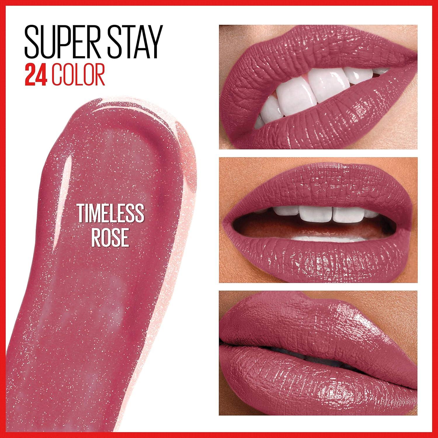 Pintalabios Líquido Maybelline Super Stay 24 - Rosa Atemporal y Muy Arándano