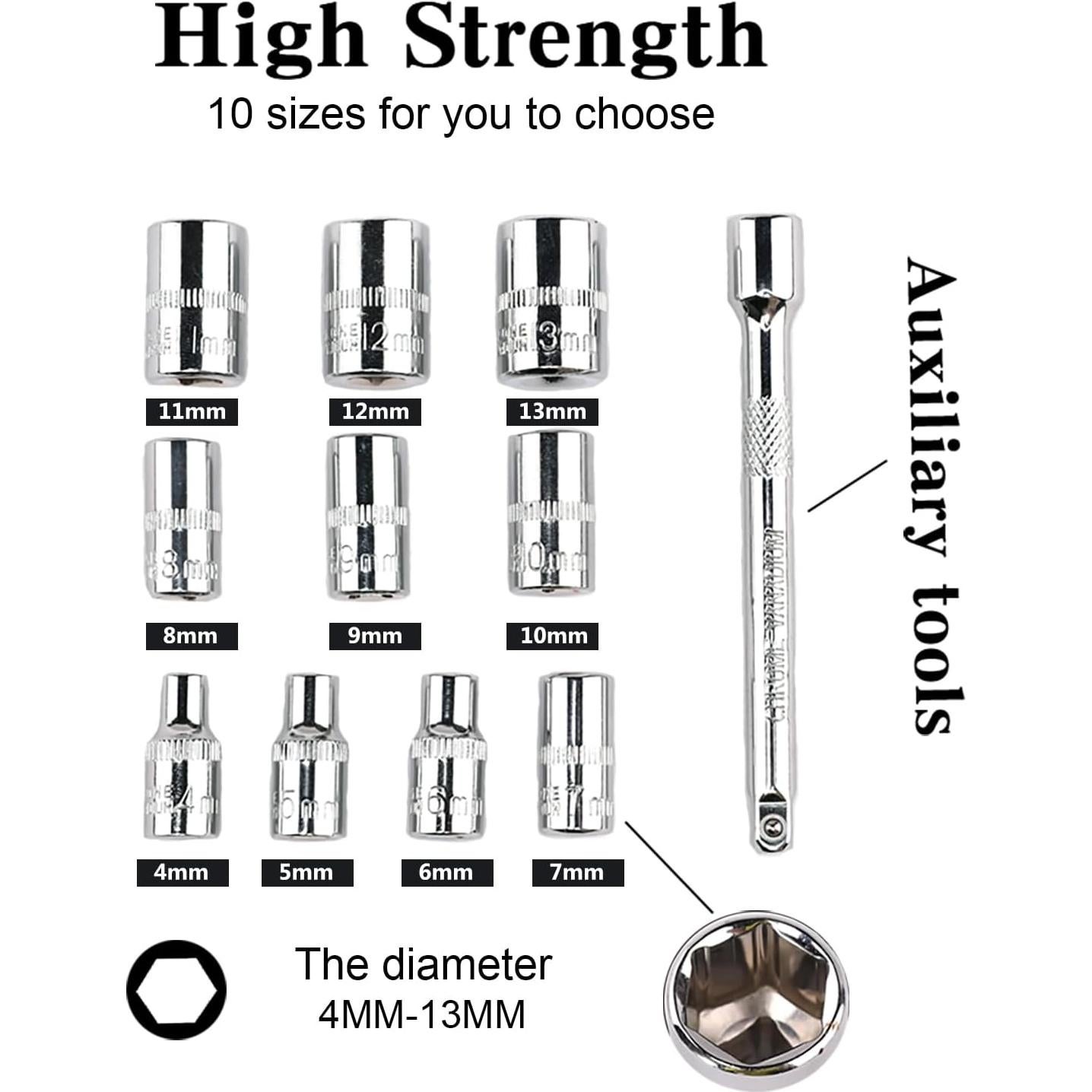 Juego de Llaves de Carraca Egofine 12pcs 1/4" 4-13mm