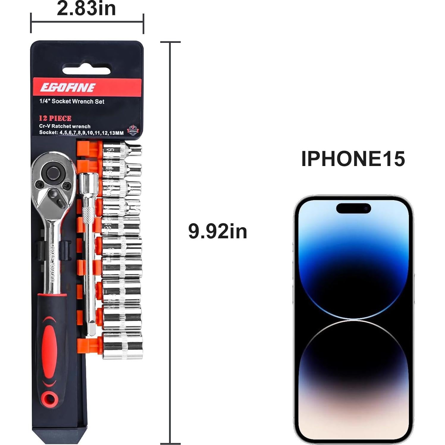 Juego de Llaves de Carraca Egofine 12pcs 1/4" 4-13mm