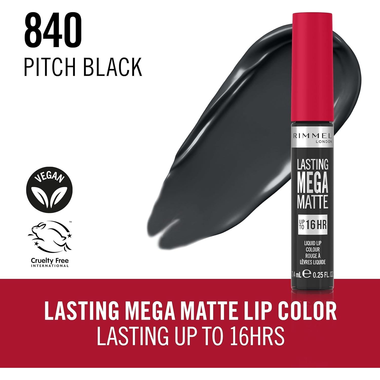 Rimmel London Lasting Mega Matte Labial Líquido 7.39ml Negro Profundo