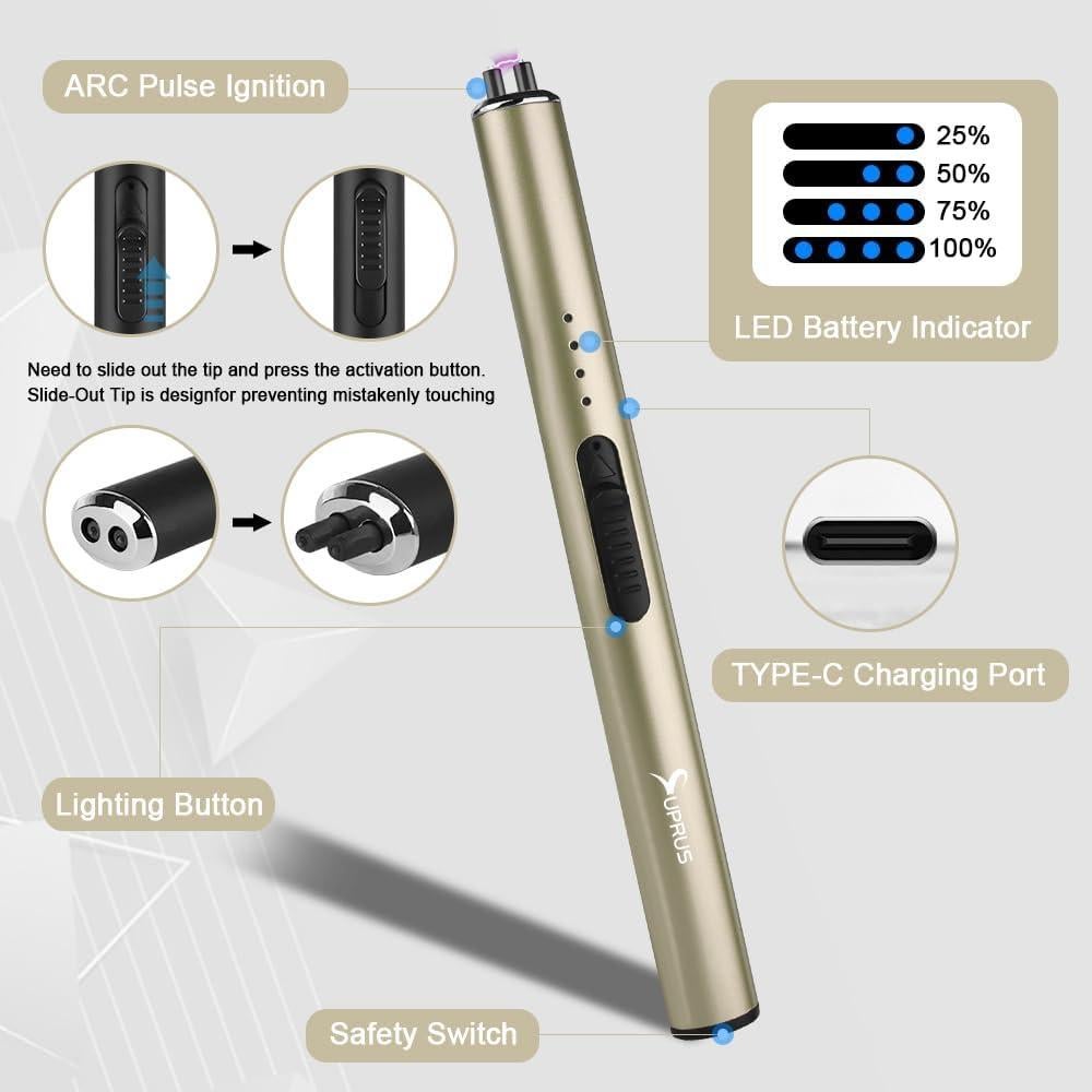 Encendedor Eléctrico SUPRUS Arc Recargable USB A Prueba de Viento
