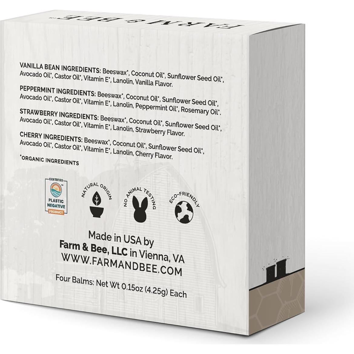 Bálsamo Labial Natural Farm & Bee - Cera de Abeja 4g - Pack 4