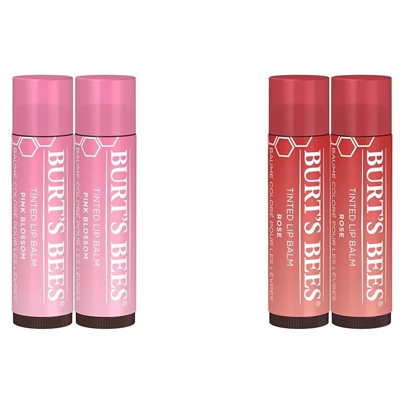 Paquete de 2 Bálsamos Labiales Tintados Burt's Bees - Flor de Cereza y Rosa Pétalo