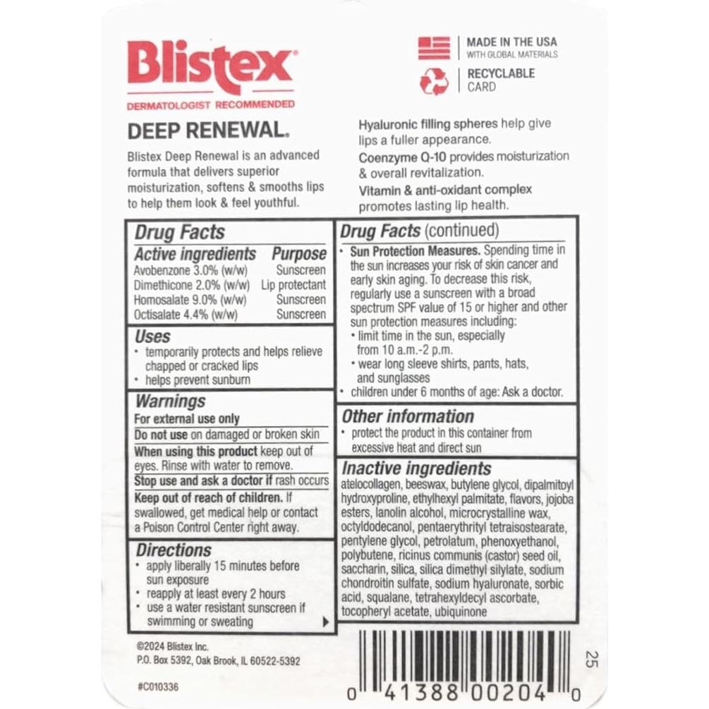 Bálsamo Labial Blistex Renovación Profunda FPS 15 - 4 Unidades