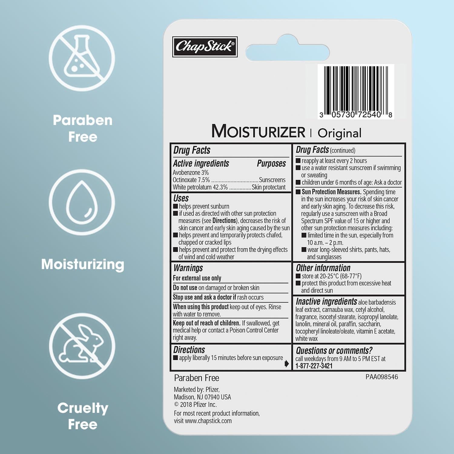 Bálsamo Labial Hidratante ChapStick SPF 15 36 Tubos 4.25g