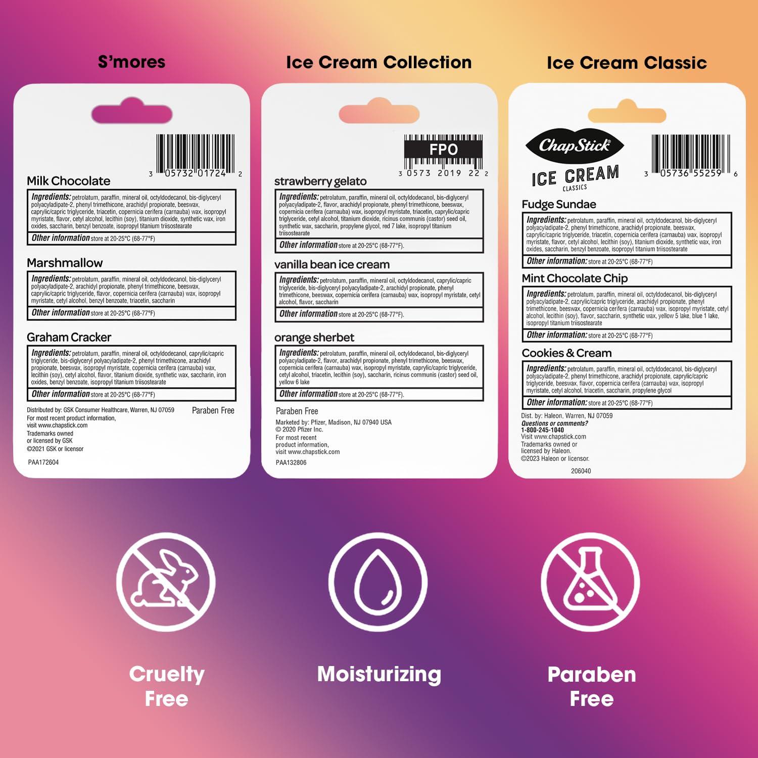 Bálsamo Labial ChapStick 9-Pack Helados y S'mores 99.9g