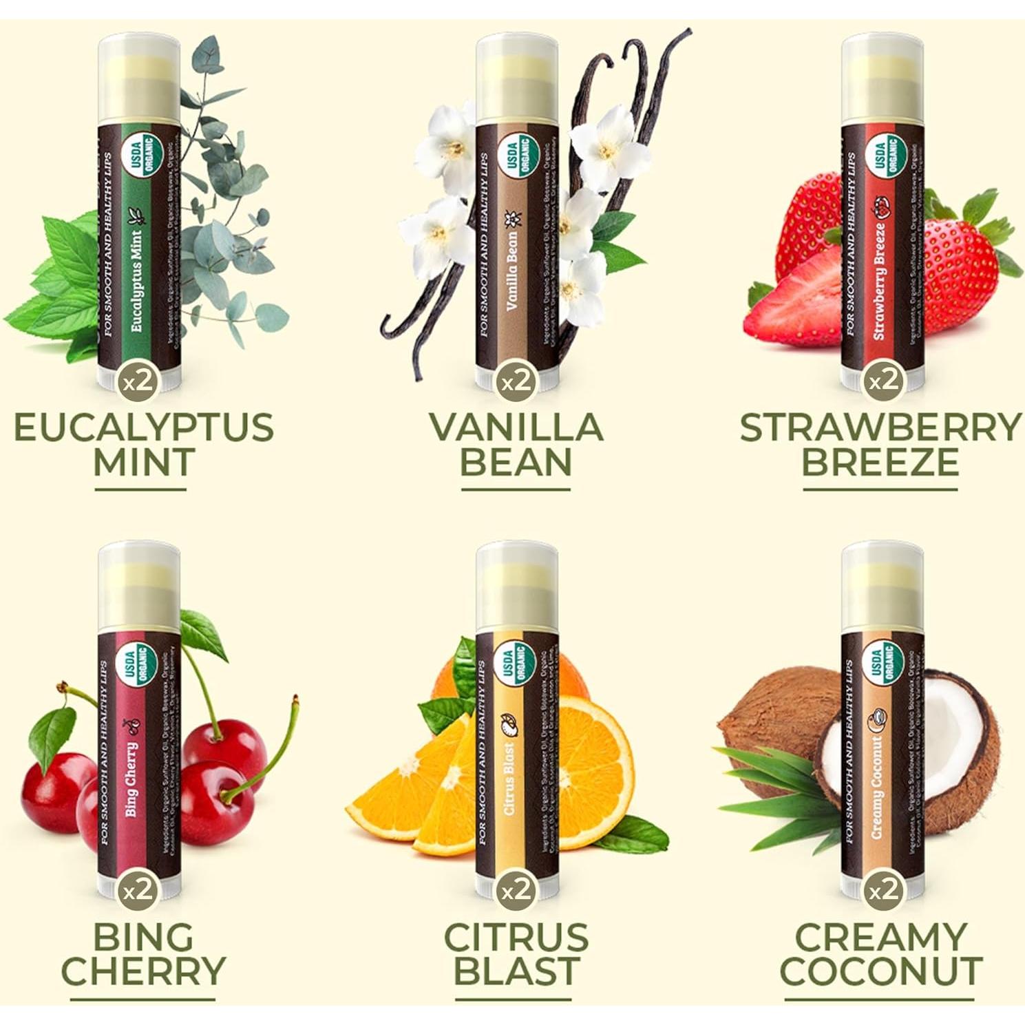 Bálsamo Labial Orgánico Earth's Daughter 12-Pack Sabores Fruta