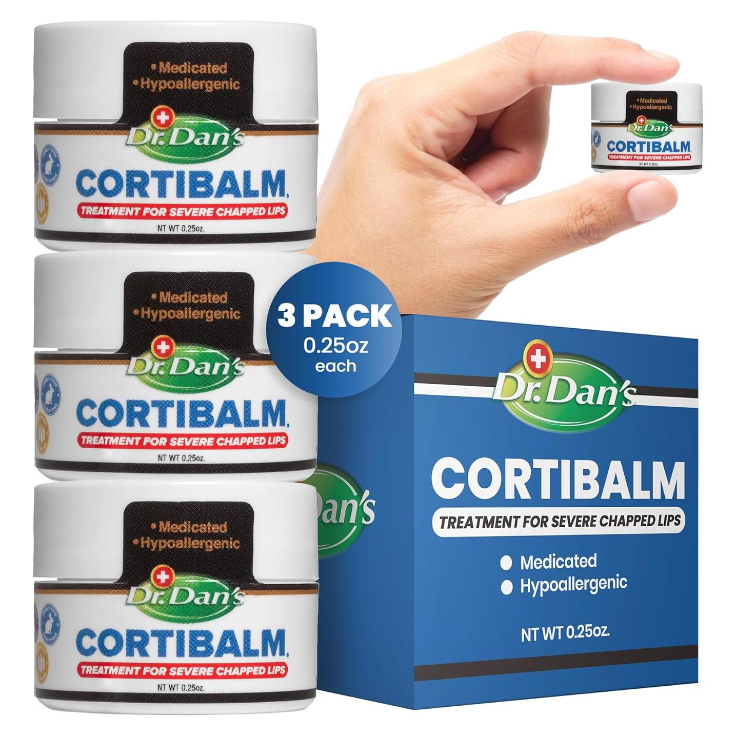 Cortibalm Dr. Dan - Balsamo Labial Curativo - Paquete de 3