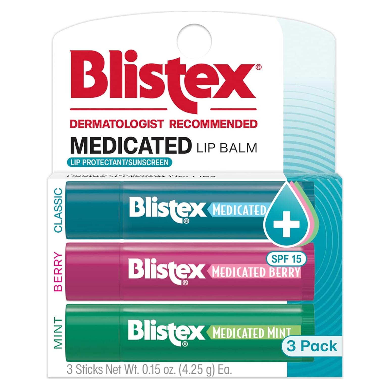 Bálsamo Labial Medicado Blistex 3 Unidades 4.25g Sabor Menta y Frambuesa SPF 15